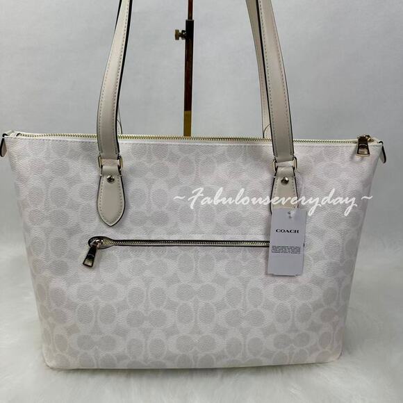 Coach Gallery Tote Bag In Signature Canvas/Gold/White/Chalk CW381 NWT - Picture 4 of 9